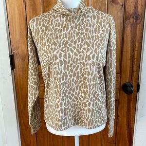 Loft Animal Print Leopard Cheetah Print Tan ivory Mock Sweater Medium NWOT